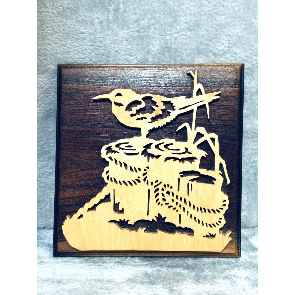 Handmade Scroll Saw Wood Art Bird Dock Pilings Nautical Silhouette 7.5" Shore‎